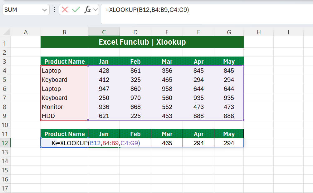 XLOOKUP with Dropdown in Excel